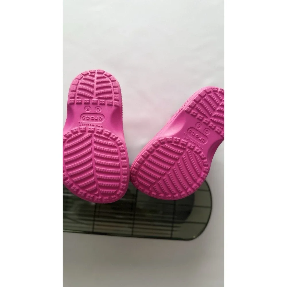 Pink Crocs Rain With Various Jibbitz Charms On The Collar Toddler Size C6 GUC